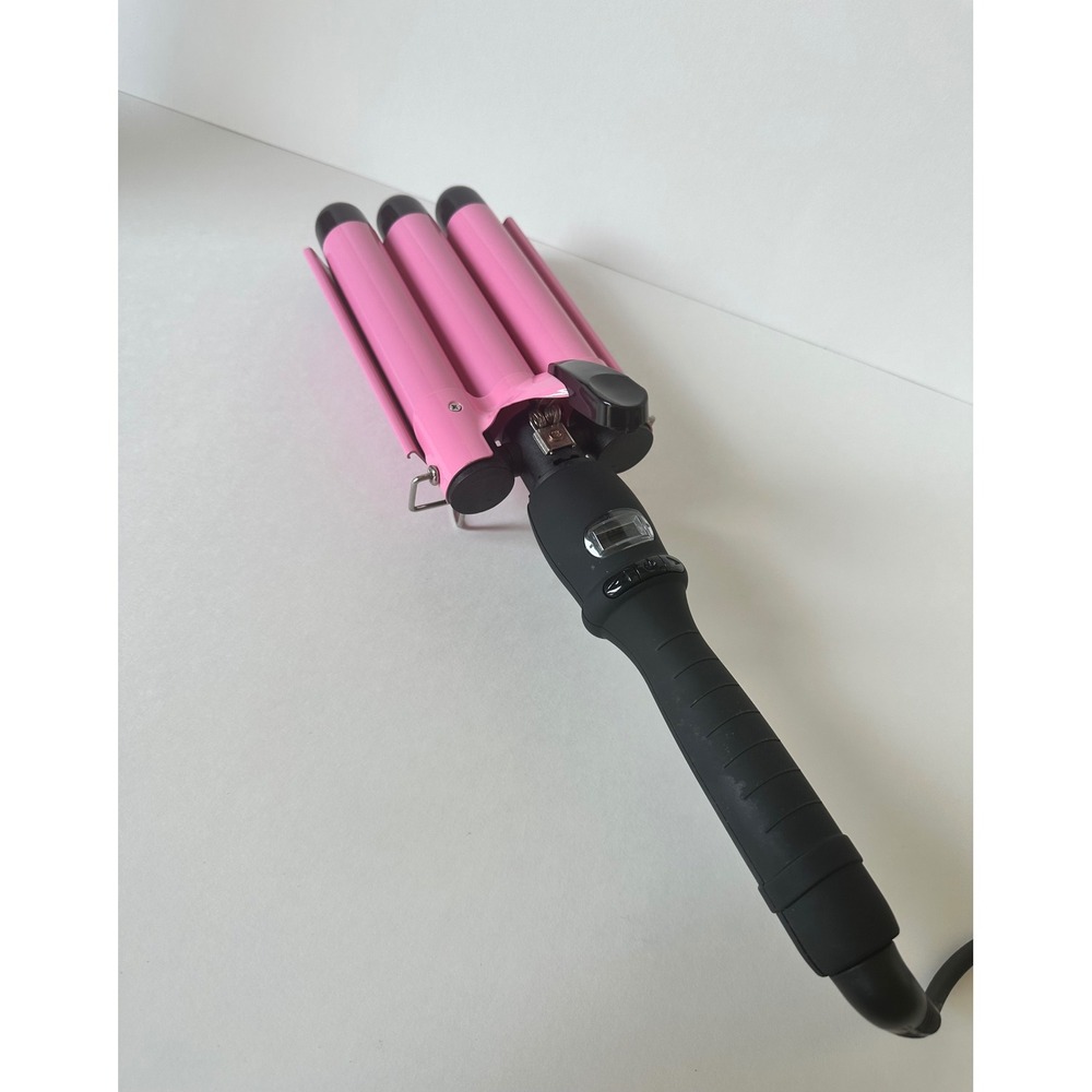 Pink 3 Barrel Hair Waver Digital Ceramic Beach Waves Curling Iron Alure 25mm 1in